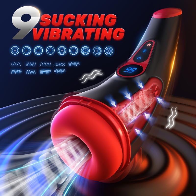 Sex Toys for Men Male Masturbator - Adult Toys Male Masturbators Penis Pump with 9 Sucking & 9 Vibrating Modes, 3D Textured Sleeve Heating Mens Sex Toy Male Stroker, LCD Display Pocket Pussy for Men