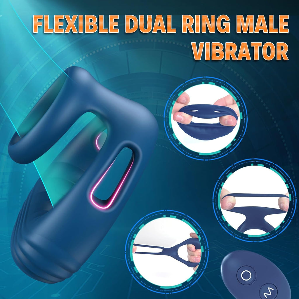 Vibrating Cock Ring Couples Sex Toys - LATUNE, Remote Control Penis Vibrator with 10 Intense Vibrations, Stretchy Dual Ring Vibrating Penis Ring for Harder Erections, Adult Mens Male Sex Toys for Men