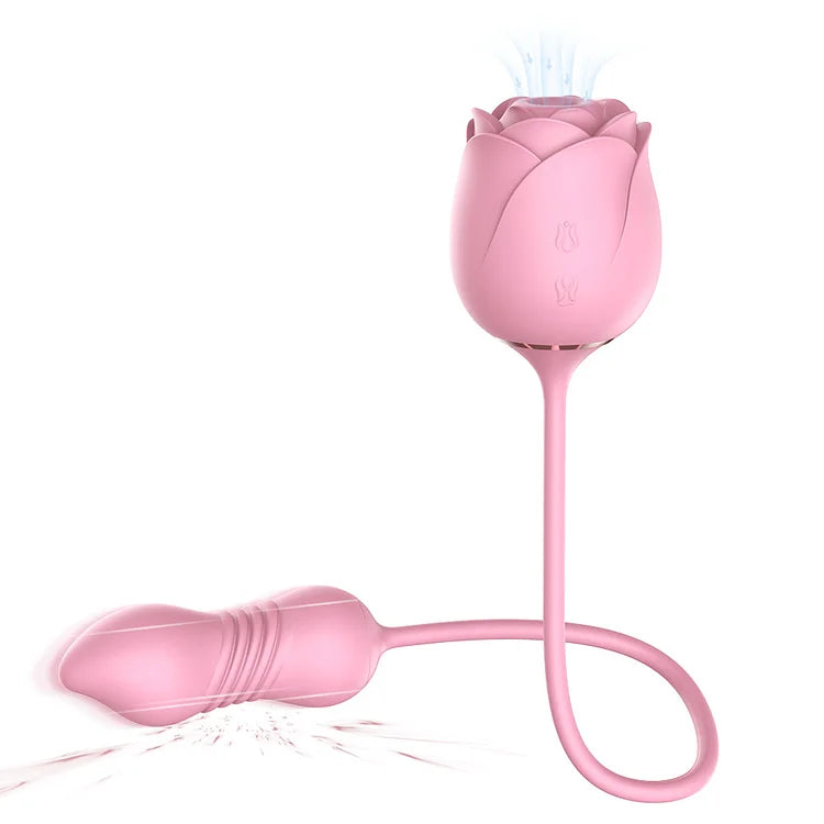 3-in-1 Double Headed Sucking And Tapping Rose Toy With Telescopic Jumping Egg