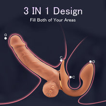 Load image into Gallery viewer, Jessell 9 Vibrating Telescopic Clitoral Strap On Adjustable Lifelike Dildo Rabbit Ear Double Ended