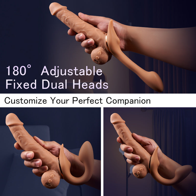 Jessell 9 Vibrating Telescopic Clitoral Strap On Adjustable Lifelike Dildo Rabbit Ear Double Ended