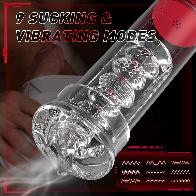 S-HANDE 9 Vibrating 9 Sucking Transparent Penis Enlargement Pump