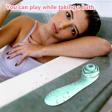 Load image into Gallery viewer, 2-in-1 cyan rose Sucking And Vibrating Stick