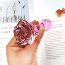 Load image into Gallery viewer, Glass Dildo Pink Rose Flower Butt Plug