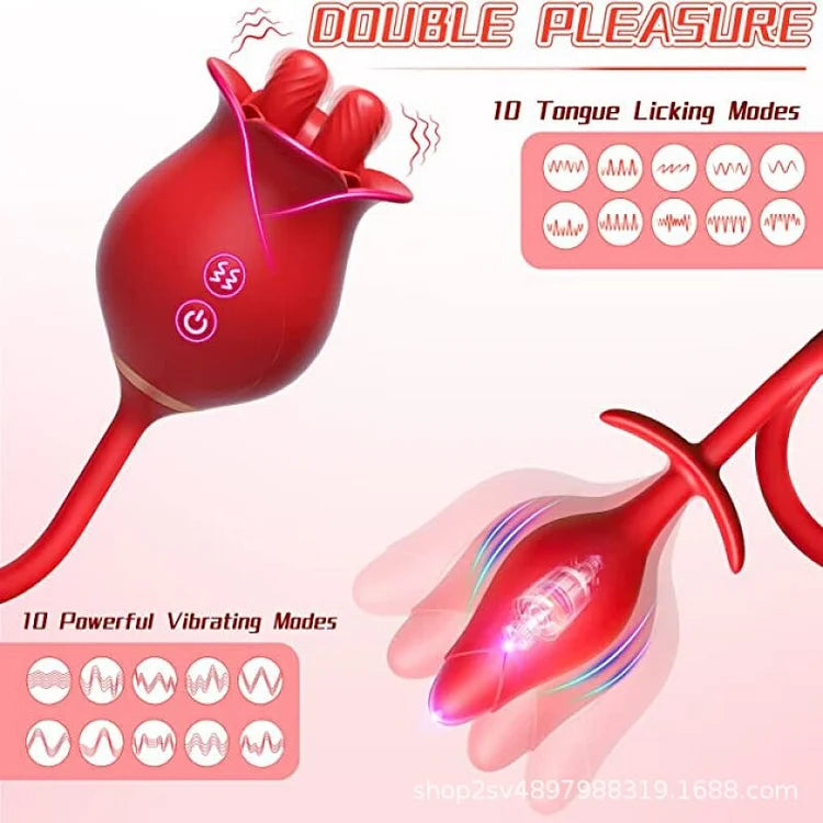 Romeo Double-pistil Tongue-licking Rose Toy With Vibrating Anal Plug