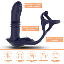 Load image into Gallery viewer, 3-in-1 Remote Control Retractable Vibrating Prostate Massager With Penis Ring