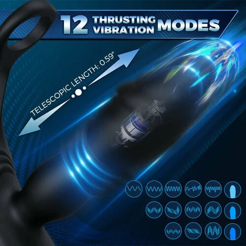 3 -Thrusting & 12 -Vibrating Cock Rings Prostate Massager