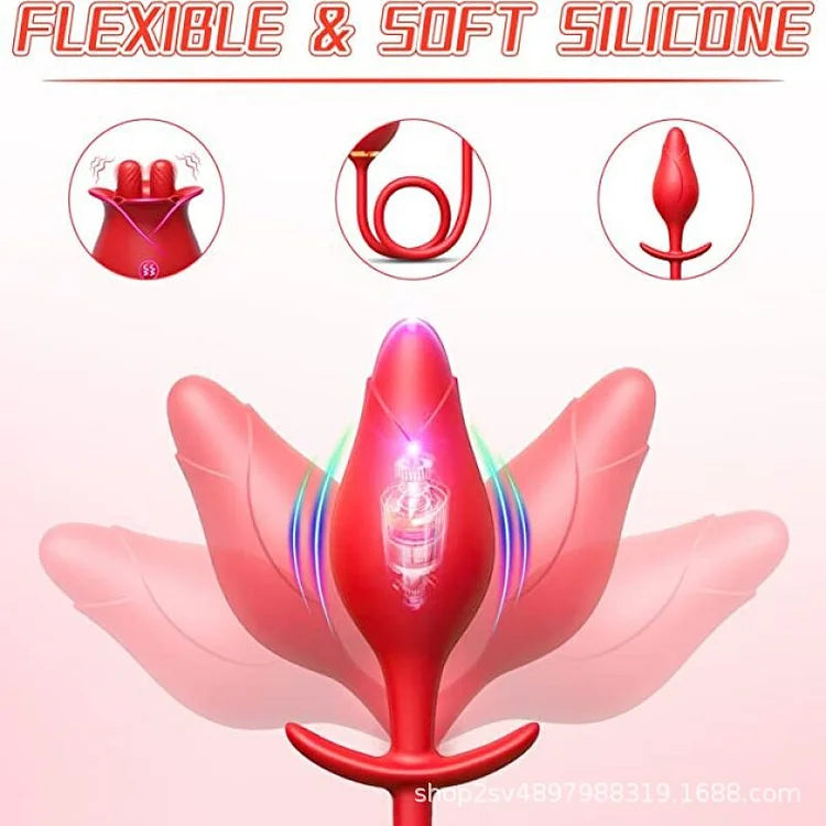 Romeo Double-pistil Tongue-licking Rose Toy With Vibrating Anal Plug