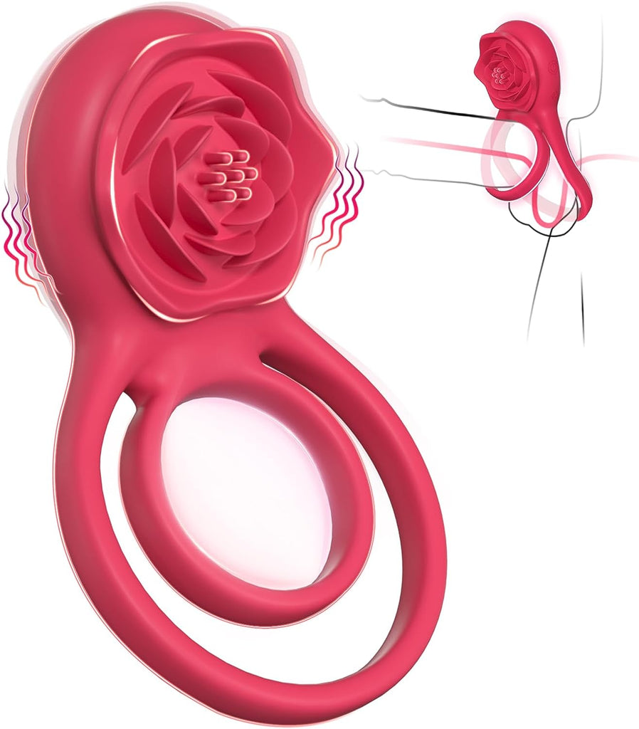 7X Vibrating Cock Ring with Rose Clitoral Stimulator