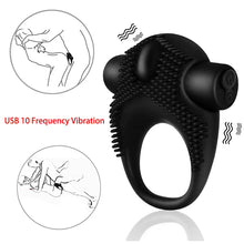 Load image into Gallery viewer, Male Usb Rechargeable Silicone Vibrating Ring, Fine Ring, Rechargeable Bullet