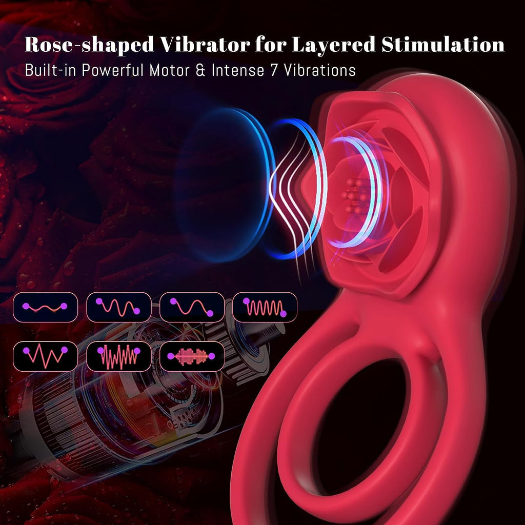 7X Vibrating Cock Ring with Rose Clitoral Stimulator