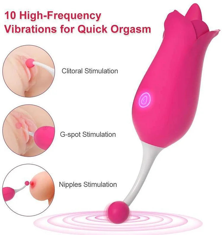 2 in 1 Licking & High-Frequency G-Spot Rose Clitoral Vibrator  Clitoris Tongue Stimulator Vaginal Breast Nipple Massager for Quick Orgasm