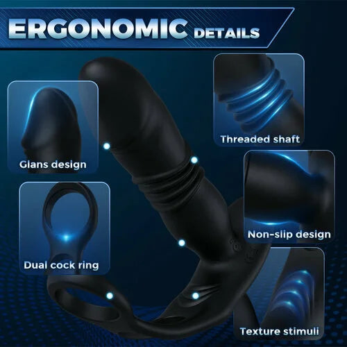 3 -Thrusting & 12 -Vibrating Cock Rings Prostate Massager