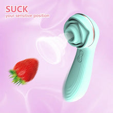 Load image into Gallery viewer, 2-in-1 cyan rose Sucking And Vibrating Stick