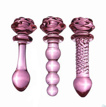 Load image into Gallery viewer, Glass Dildo Pink Rose Flower Butt Plug