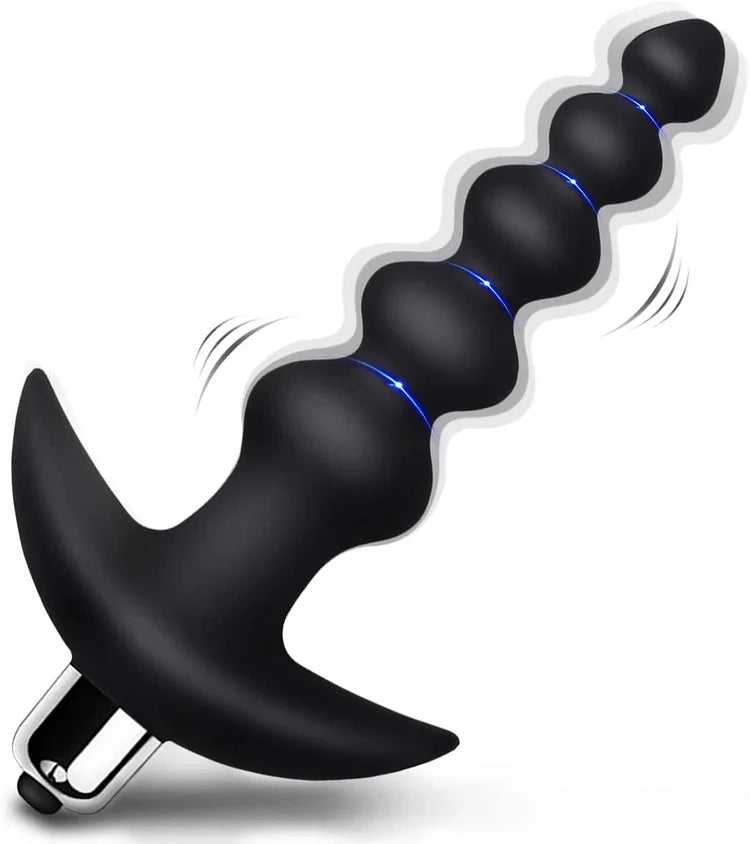 Vibrating Anal Beads Butt Plug - Flexible Silicone 10 Vibration Modes Graduated Design Anal Sex Toy