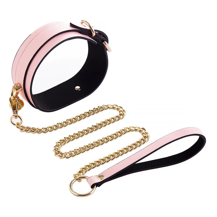 Luminous Pu Leather Chain Collar With Leash Bdsm Bondage