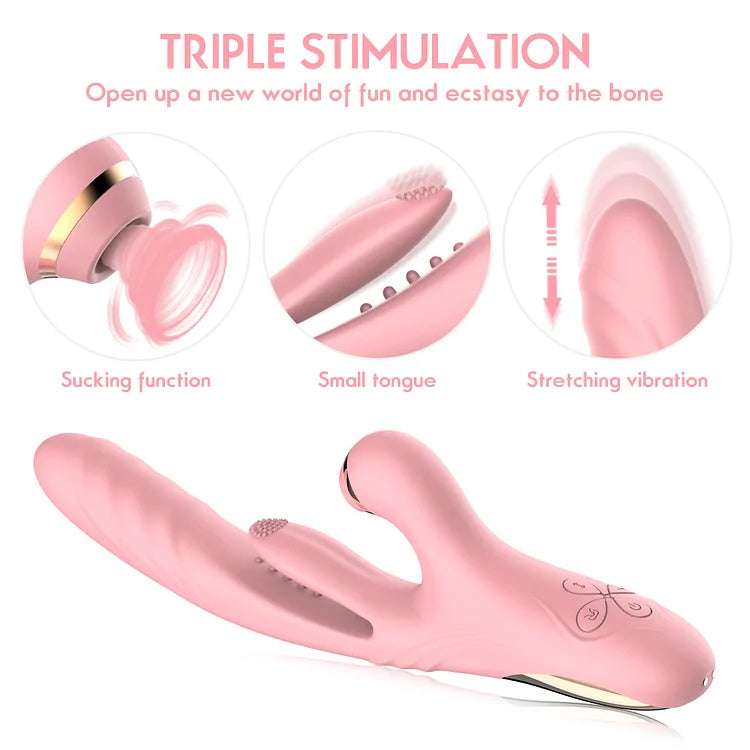 3 in 1 Suction & Thrusting Vibrator With Tongue For Clitoris & G-spot