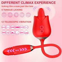 Load image into Gallery viewer, 2 In 1 Rose Toy Tongue Licking Rose Vibrator With Telescopic Bullet