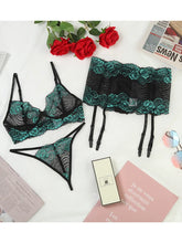 Load image into Gallery viewer, Bra Lace Perspective Three Piece Underwear Set